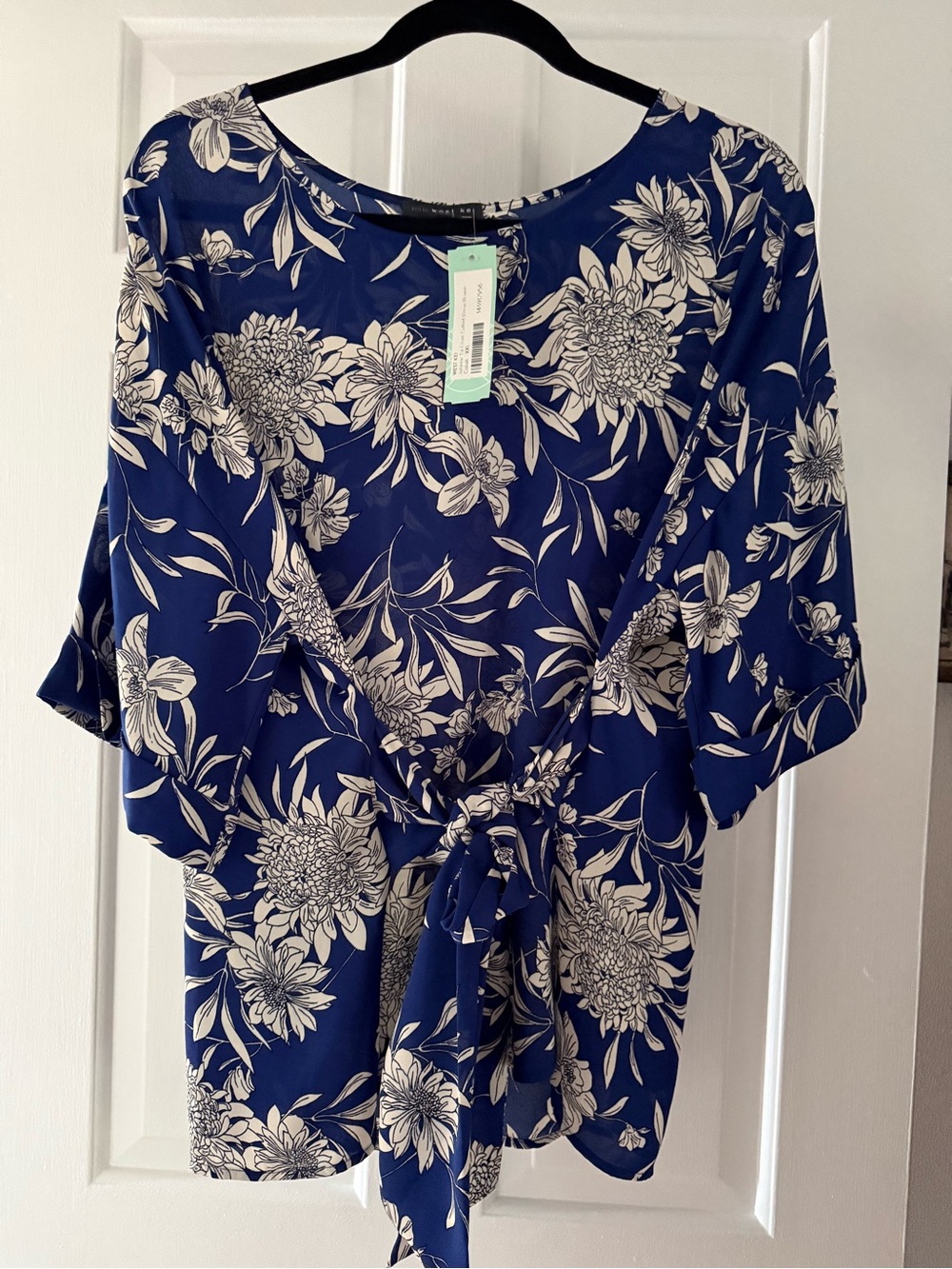 West Kei Blue Floral Tie-Front Blouse